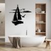 Sailboat Metal Wall Art, Sailboat Wall Decor, Nautical Wall Decor, Seagull Wall Decor, Metal Boat Wall Art, Bird Wall Decor, Nautical Bathroom Decor Wall Art, Ocean Metal Wall Art (White, 24"x22" | 60x55cm) view 2