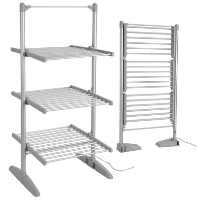 HomeLoft Basics 3-Tier Foldable Electric Heated Clothes Airer Dryer - Low Energy Indoor Drying Rack - Constant Temperature - 300W - 45-55