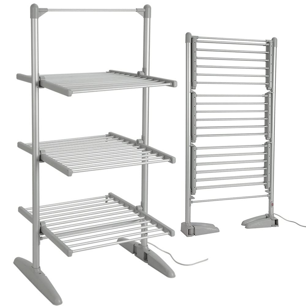 HomeLoft Basics 3-Tier Foldable Electric Heated Clothes Airer Dryer - Low Energy Indoor Drying Rack - Constant Temperature - 300W - 45-55