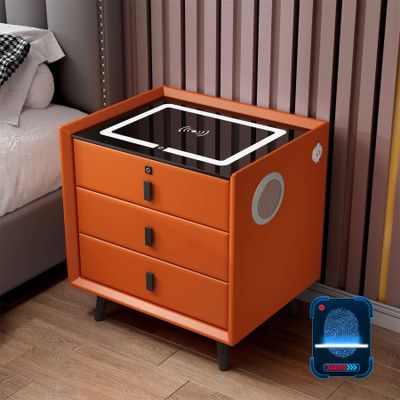 XNSHUNHOYN Smart Bedroom Nightstand with Fingerprint Lock and Adjustable LED Lights,Modern Bedside Cupboard with USB and Type-C Port, Wireless Charging Station and Speaker,Furniture Small Spaces Side