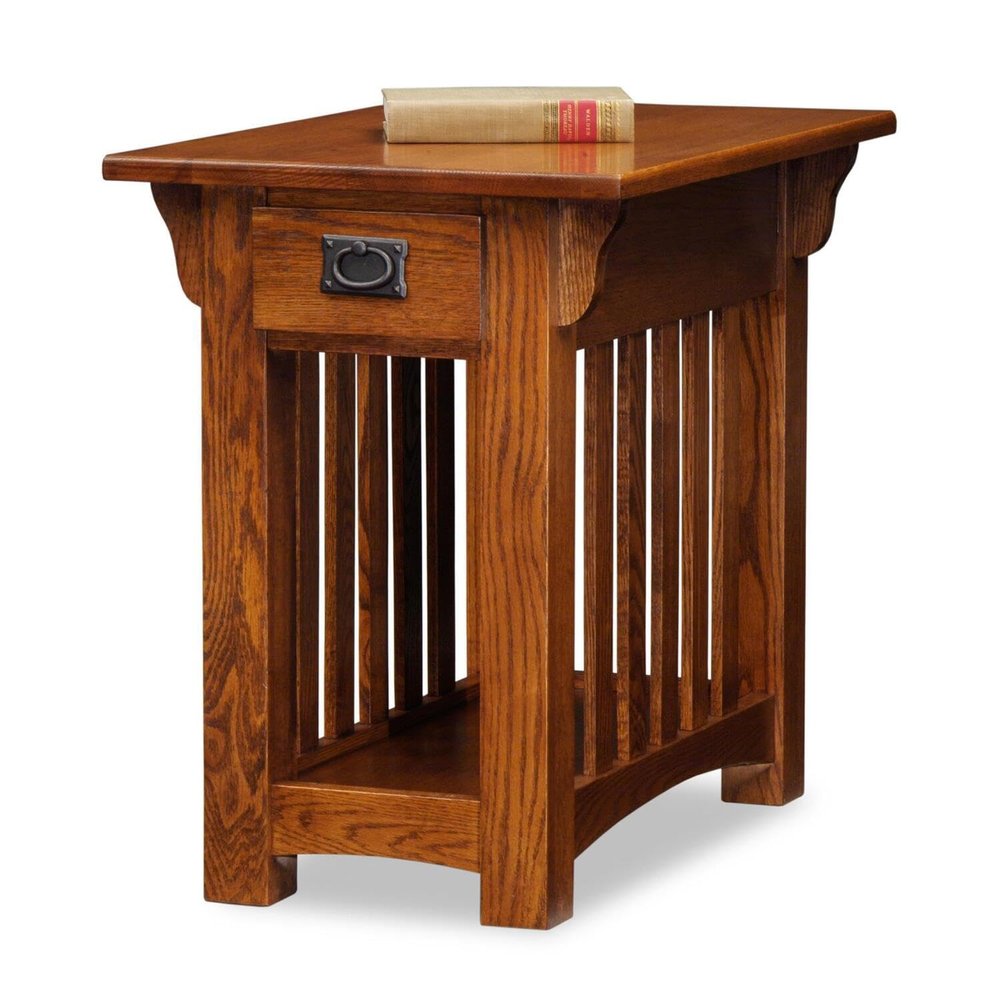 HomeStock Solid Wood End Table with Drawer - Living Room & Bedroom Side Table - Medium Oak Finish 17 Inches