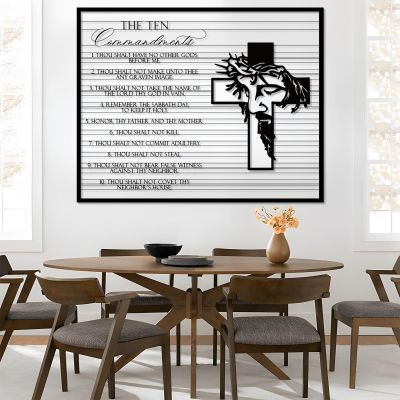 10 Commandments Metal Wall Art, Bible Metal Verses Wall Decor, Metal Motivational Wall Art, Christian Cross Wall Decor, Jesus Metal Wall Art, Living Room Bedroom Decor, Christian Gifts (39"x50"|100x127cm, Black)