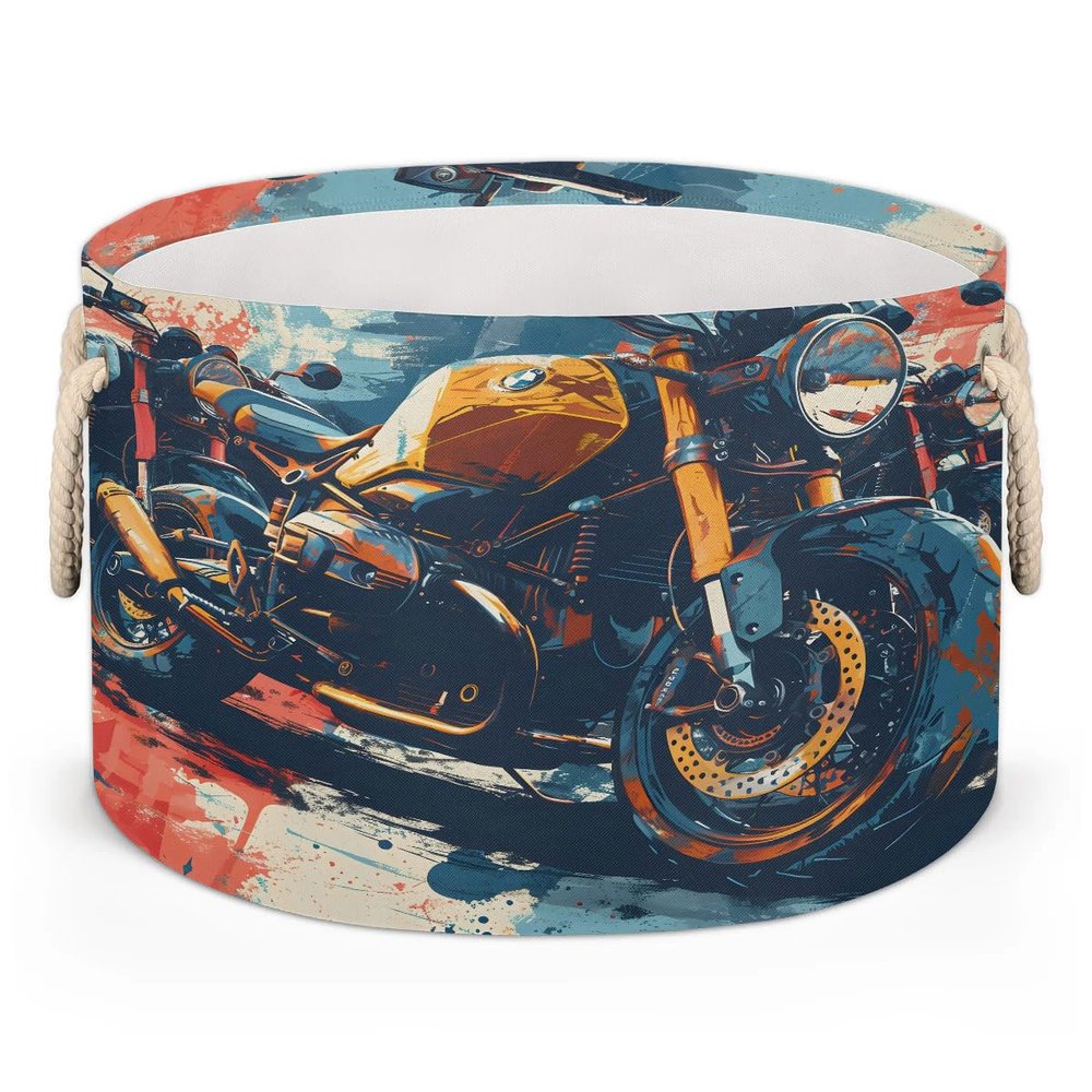 Gumuslen Motorcycle Storage Basket Collapsible Storage Bins with Handle Organizer Clothes Laundry Basket Kids Blanket Baby Nursery Gift Basket for Boys Girls Room Decor