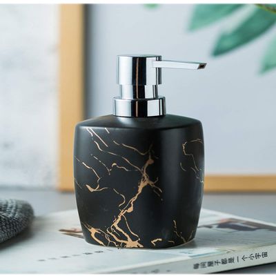 ZerHoc Modern Soap Dispenser, Ceramic Liquid Soap Dispenser with Marble Veins, Lotion Pump Refillable Bottle for Kitchen Countertop Bathroom, Decorative Porcelain Hand Soap Dispenser,(Color:Black)