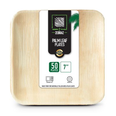 2 ZEBRAZ Premium 7 Palm Leaf Disposable Plates  Set of 50, Heavy-Duty Appetizer Plates, Compostable & Microwave Safe, Natural Plastic Alternative for Parties & Desserts
