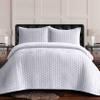 Tribeca Living Lugano Oversized Velvet Quilt Set - All Season, Extra Large, 3 Piece Queen Size Comforter Set with 2 Pillow Shams in White Honeycomb Pattern 260GSM view 1