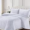 Tribeca Living Lugano Oversized Velvet Quilt Set - All Season, Extra Large, 3 Piece Queen Size Comforter Set with 2 Pillow Shams in White Honeycomb Pattern 260GSM view 3