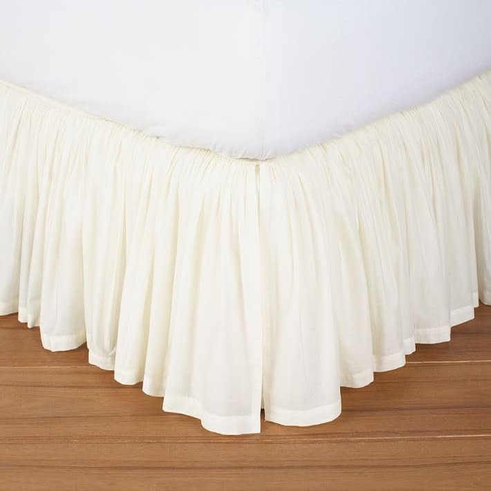 Ivory Ruffled Bed Skirt Split Corners Queen Size 32 Inch Drop with Platform Three Sided Coverage with 820 Thread Count Egyptian Cotton Ruffled Gatherd Bed Skirt