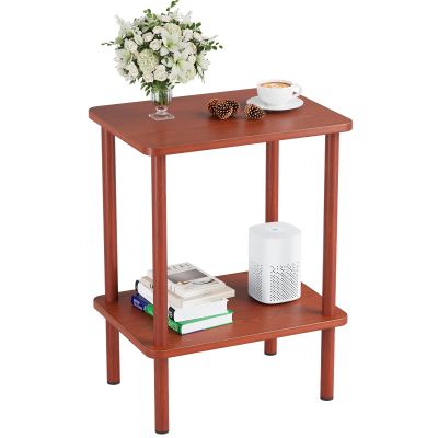 Apicizon 2 Tier End Table, Small Side Table with Solid Wood Legs, Boho Bedside Table with Storage Shelf, Nightstand for Small Spaces, Bedroom, Living Room, Entryway, Easy Assembly, Vintage Brown