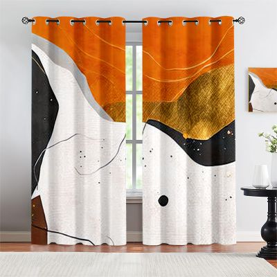 Abstract Art Geometric Background Curtains for Bedroom, Watercolor Orange Black Graffiti Texture Blackout Drapes, Thermal Insulated Grommet Curtain Drapes Set of 2 Panels (31.5"W x 63"L ) x 2