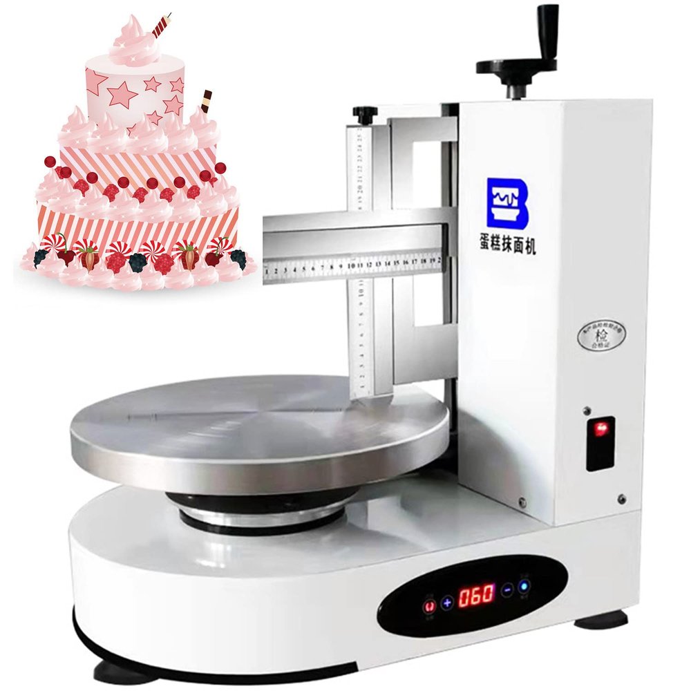 HomeLoft Basics Cake Icing Machine Adjustable Cake Icing Smoother Tool - Portable Automatic Decorating Cake Coating Smoothing Scraping Machine - Baking Birthday Cake Tools, 110V, White
