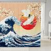 Feelyou Japanese Wave Shower Curtain 72"x72" Kids Cherry Blossoms Bathroom Shower Curtain Set for Boys Girls Teens Red Sun Hokusai Pattern Home Decor Bath Curtain Japanese Style Bathroom Accessories view 1