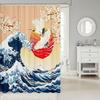 Feelyou Japanese Wave Shower Curtain 72"x72" Kids Cherry Blossoms Bathroom Shower Curtain Set for Boys Girls Teens Red Sun Hokusai Pattern Home Decor Bath Curtain Japanese Style Bathroom Accessories view 2