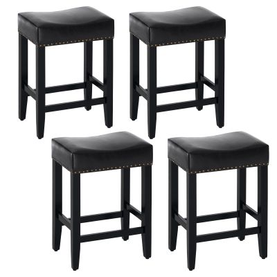 Furniliving Bar Stools Set of 4, 25.7 inch Counter Height Bar Stools,Upholstered Kitchen Barstools with Solid Wooden Legs, Saddle Stools for Kitchen Island, Bar, Cafe, Black