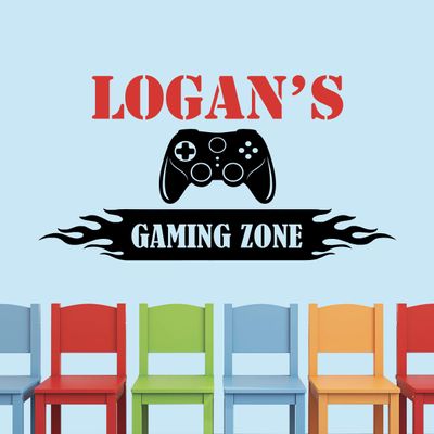 Gaming Name Wall Decal - Personalized Gaming Controller Wall Decor - Gamer Wall Decals for Kids Room Bedroom Playroom Video Game Room Removable Vinyl Poster Sticker