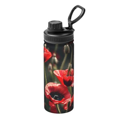 Beautiful Red Poppy Flower Print 18 Oz Stainless Insulation Water Bottle,Sports Bottle, For Workout And Sports