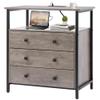Edbuosy 3 Wooden Drawers Night Stand, 27 Inch Wide Nightstand with Charging Station and Adjustable Drawers, Small Dresser for Closet, Bedside Table for Living Room/Bedroom/Office, Gray. view 1