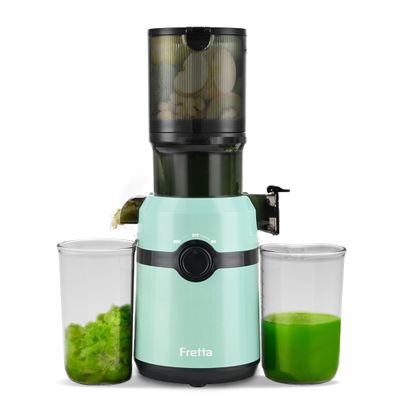 Cold Press Juicer Machines,Fretta Slow Masticating Juicer Machines with 4.25" Large Feed Chute,Fit Whole Fruits & Vegetables Easy Clean Self Feeding,High Juice Yield,BPA Free (Blue)