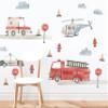 Transportation Firetruck Wall Decal for Kids Room - Pastel Emergency Vehicle Wall Stickers - Firefighter Vehicles Peel and Stick Wall Art Decals for Boys Bedroom Baby Nursery Wall Decals, Waterolor view 1