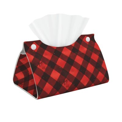 Tissue Box Cover Double sided leather for Desk Home spa Office Bathroom, Bedroom Vanity Countertop Night Stands Desk Car red black buffalo check plaid pattern Printing