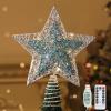 Lewondr Christmas Star Tree Topper, Metal Frame Tree Topper Star with 15 Warm Light Beads, USB Powered & Remote Control Tree Topper with Lights 6H Timer, Xmas Tree Decor for Holiday Home Decoration view 1