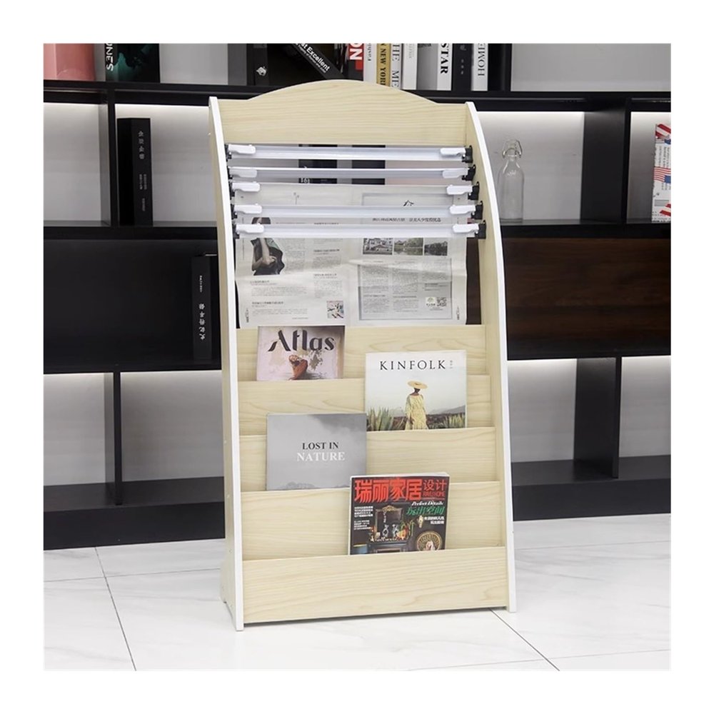 MEBSJY Newspaper Racks zine Stand Newspaper Racks Floor-Standing zine Racks Vertical hure Stand Wooden zine Display Holder Newspaper Holder with Five Newspaper Clipsr