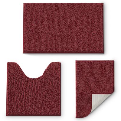 Bathroom Rugs Sets 3 Piece, Extra Soft Absorbent Chenille Bath Rugs, Non Slip Rubber Backing Machine Washable Quick Dry Bath Mats for Bathroom Floor, Tub, Shower, Home Decor Accessories, Burgundy