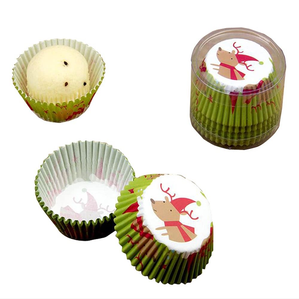 RYZGOJV 200 Pack Cupcake Baking Cups, Cupcake Liners Wrappers, Baking Cups for Baby Shower Holiday Wedding Party-Christmas Elk