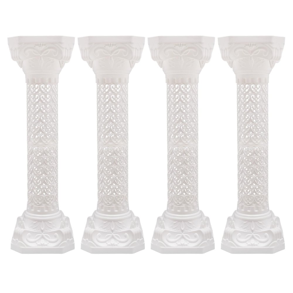 4Pcs Wedding Roman Column Pillars Set Wedding Landscaping Roman Pillar Event Decorative Column for Wedding Party Gardens, Patios Courtyards Churches Decor, White