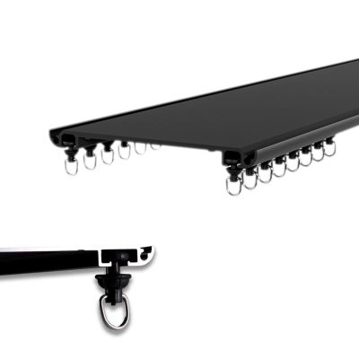 Curtain Double Tracks Ceiling Mount Curtain Rail Ultra Thin Aluminium Curtain Rod for Living Room Bedroom Room Divider 120/170/250/300/480/500cm(Carbonizedcolor:Black,Size:12.5 FT)