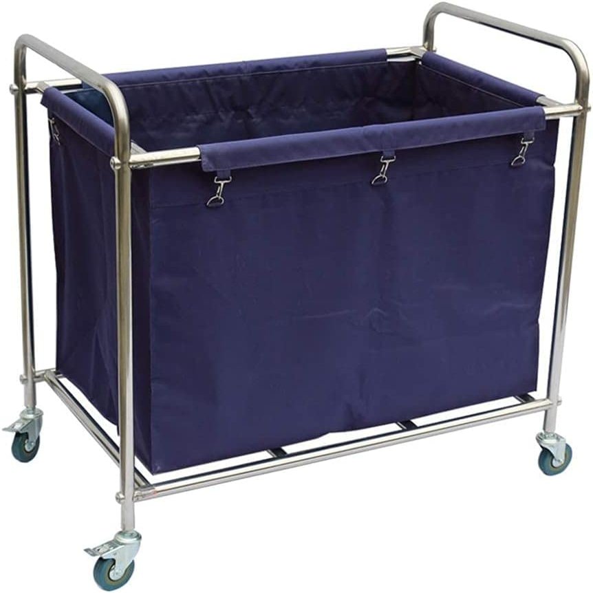ERoomQ Large Movable Trolleys, Kitchen Storage Hand Trucks, Beauty Salon Trolley Heavy Duty Rolling Laundry Cart Capacity Linen Cart with Movable Fabric Bags/Blue/L