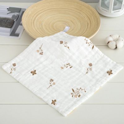 FHECHIUDE Cotton Gauze Square Towel, Face Towel, Children's Towel, Saliva Towel, 2525 cm, Maillard Floral