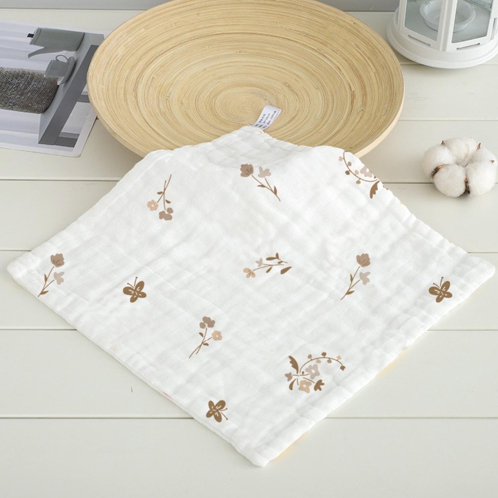 FHECHIUDE Cotton Gauze Square Towel, Face Towel, Children's Towel, Saliva Towel, 2525 cm, Maillard Floral