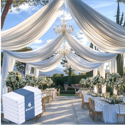 6Panels White Wedding Drapes, 5ftx20ft Wrinkle Free Tent Draping Curtains, Fabric Canopy Ceiling Drapes for Ceremony Birthday Theme Parties with Rod Pocket