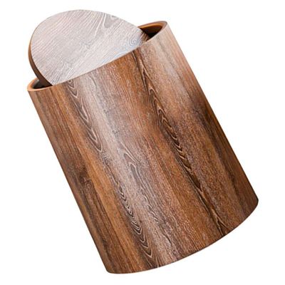 HOLIDYOYO Imitation Wood Grain Swing Lid Garbage Can Waste Bin with Flip Lid for Kitchen Bathroom Office Elegant Household Trash Can for Living Bedroom Multi-Scene Use