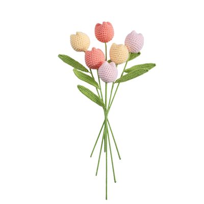 vaiyiyav Handmade Crochet Tulip Bouquet  Crocheted Flower Knitted Yarn Artificial Tulips, Forever Floral Arrangement for Home Decor, Wedding, Birthday