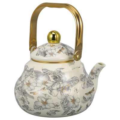 Alipis Vintage Enamel Tea Kettle, 2L Ceramic Enamel Teapot Boiling Floral Tea Kettle Coffee Pot Porcelain Water Kettle for Stovetop Induction Cooker No Whistling