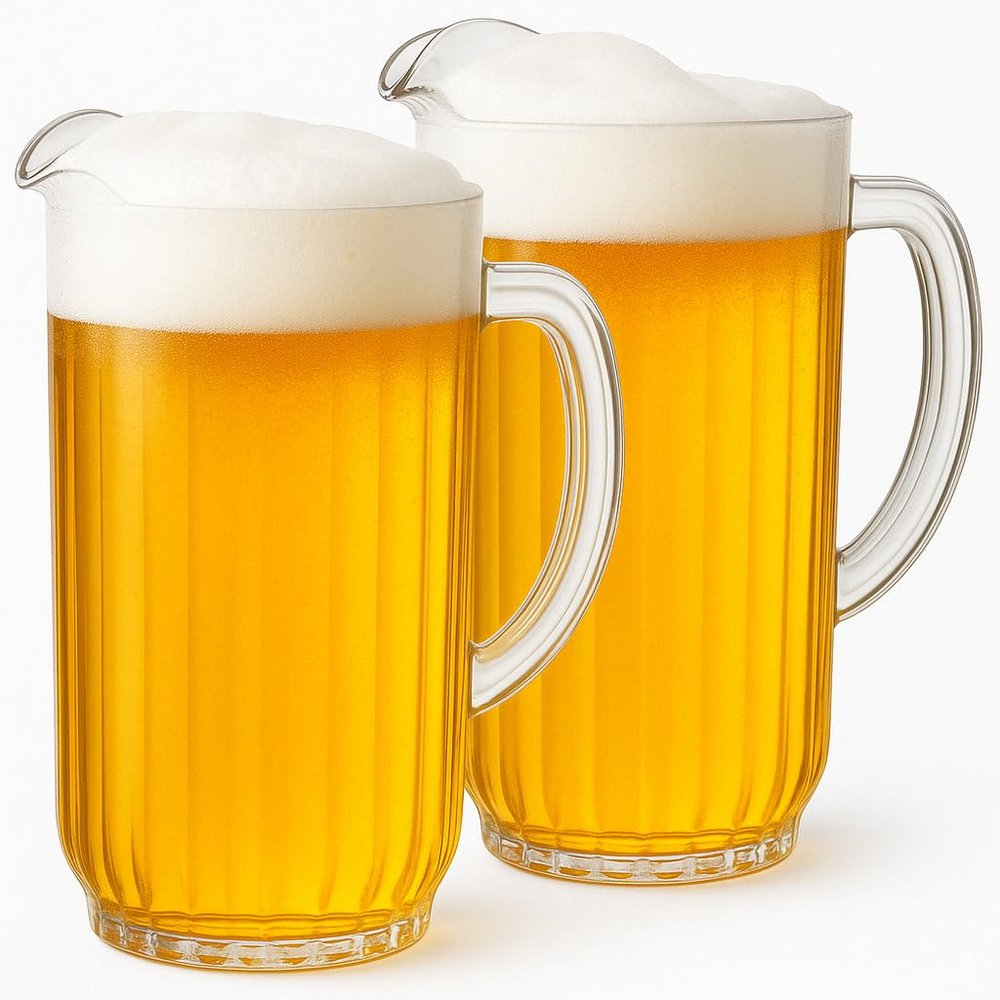 2-Pack Unbreakable Plastic Beer Pitcher, 60 oz, Restaurant-Grade Polycarbonate, Clear Beverage Dispenser with Pour Spout, Dishwasher-Safe, Ideal for Beer, Sangria, Lemonade Iced Tea Outdoor or Indoor