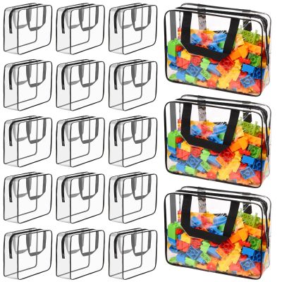 18 Packs Large Toy Storage Bags with Labels, Waterproof Clear Pvc Storage Bags for Toys, Travel Organizer Bags with Zipper Closure for Puzzles, Building Blocks, Kids' Books