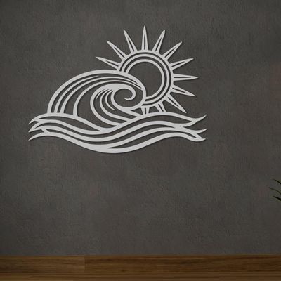 Wita Home Ocean Wave Metal Wall Art, Sun Beach Decor, Coastal Large Wall Sculpture for Home, Indoor/Outdoor Use, Nautical Wall Hanging, Eye-Catching Addition to Living Room (Silver, 18 x 11 inches)
