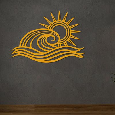 Wita Home Ocean Wave Metal Wall Art, Sun Beach Decor, Coastal Large Wall Sculpture for Home, Indoor/Outdoor Use, Nautical Wall Hanging, Eye-Catching Addition to Living Room (Gold, 48 x 28 inches)