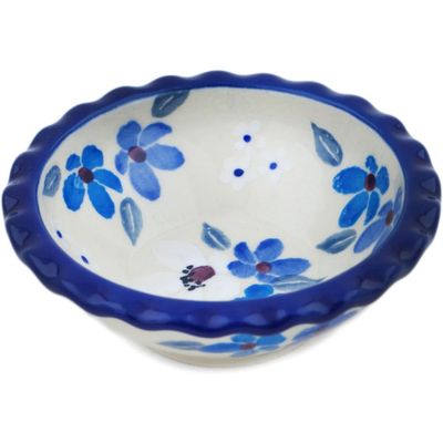 Polmedia Polish Pottery Scalloped Bowl 3-inch UNIKAT - Bunches Of Beauty Pattern Handmade in Boleslawiec Poland by Ceramika Artystyczna + Certificate of Authenticity