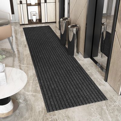 Ottomanson 2' x 12' Hallway Runner with Scraper Pile Extra Durable Non-Slip Rug Mat for Indoor & Outdoor Use - Ideal for Kitchen, Entryway, Patio & Garage - High-Traffic Carpet, Black