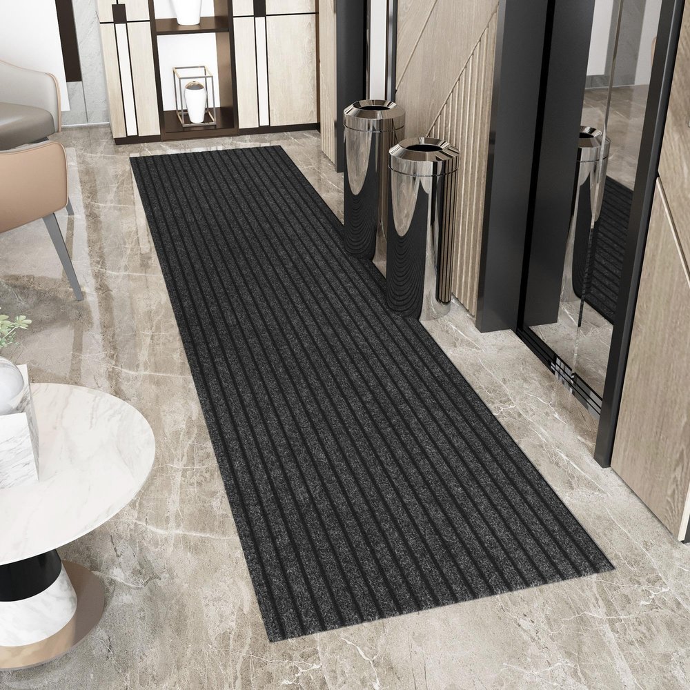 Ottomanson 2' x 12' Hallway Runner with Scraper Pile Extra Durable Non-Slip Rug Mat for Indoor & Outdoor Use - Ideal for Kitchen, Entryway, Patio & Garage - High-Traffic Carpet, Black