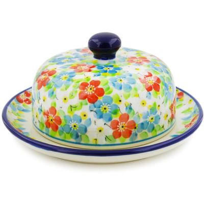 Polmedia Polish Pottery Dish with Cover UNIKAT - Colorful Dizziness Pattern Handmade in Boleslawiec Poland by Ceramika Artystyczna + Certificate of Authenticity