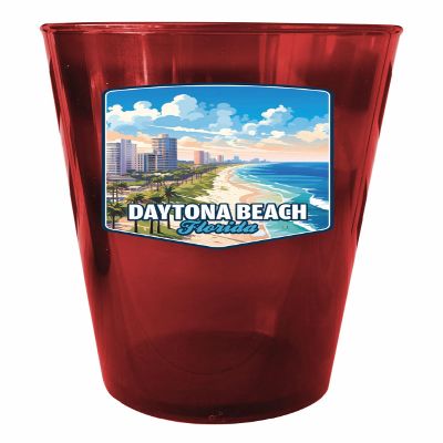 R and R Imports Daytona Beach Florida Ocean Shoreline Design Souvenir Plastic 16 oz pint Red Single
