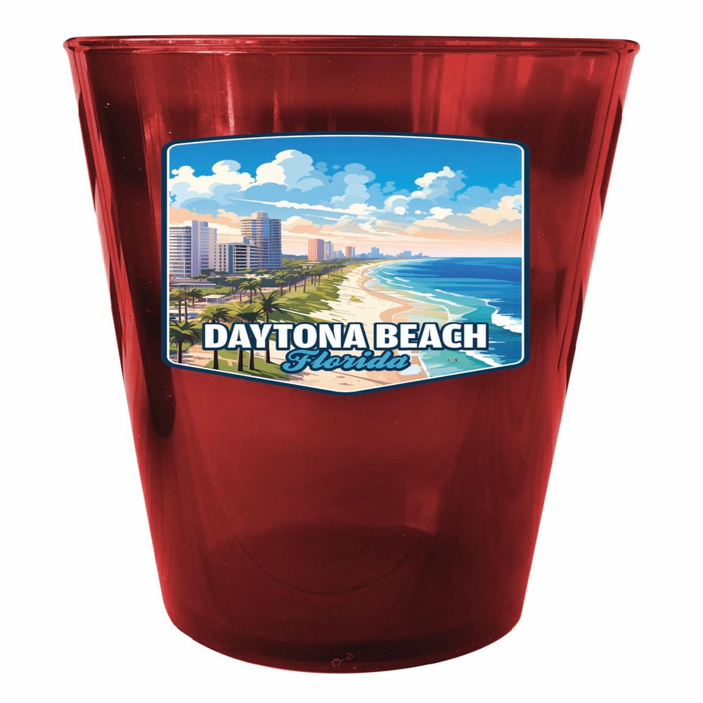 R and R Imports Daytona Beach Florida Ocean Shoreline Design Souvenir Plastic 16 oz pint Red Single