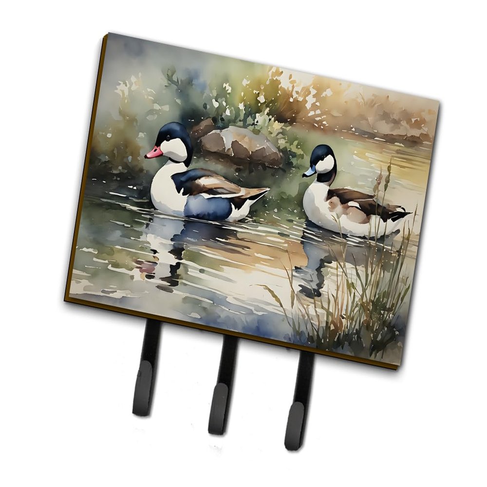 Caroline's Treasures Bufflehead Leash or Key Holder Wall Hooks, Key Hooks Holder, Coat Rack Wall Mount, Coat Hooks, Hooks for Hanging Keys, Towels, Aprons, Leashes