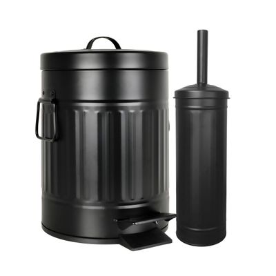 Autumn Alley Farmhouse Toilet Brush with Holder and Pet Proof Trash Can - Black Bathroom Accessories Set - Rustic Farmhouse Bathroom Decor for Modern and Vintage Styles