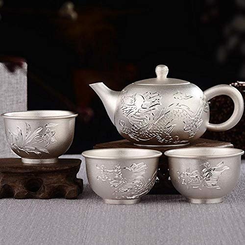 FKHFTI Teapot 4pcs Set Pot Pure Tea Set Shishi Pot Household Small Teapot 999 Sterling Kettle Teapot